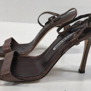 NEW!! Manolo Blahnik Brown Metallic Python Women's Sandals Heels Sample Size 37